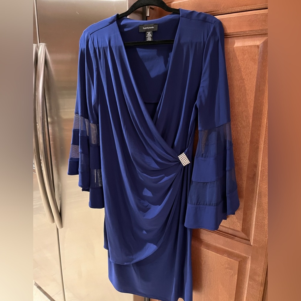 Cobalt blue bell sleeve cocktail dress size 12 R&M Richards